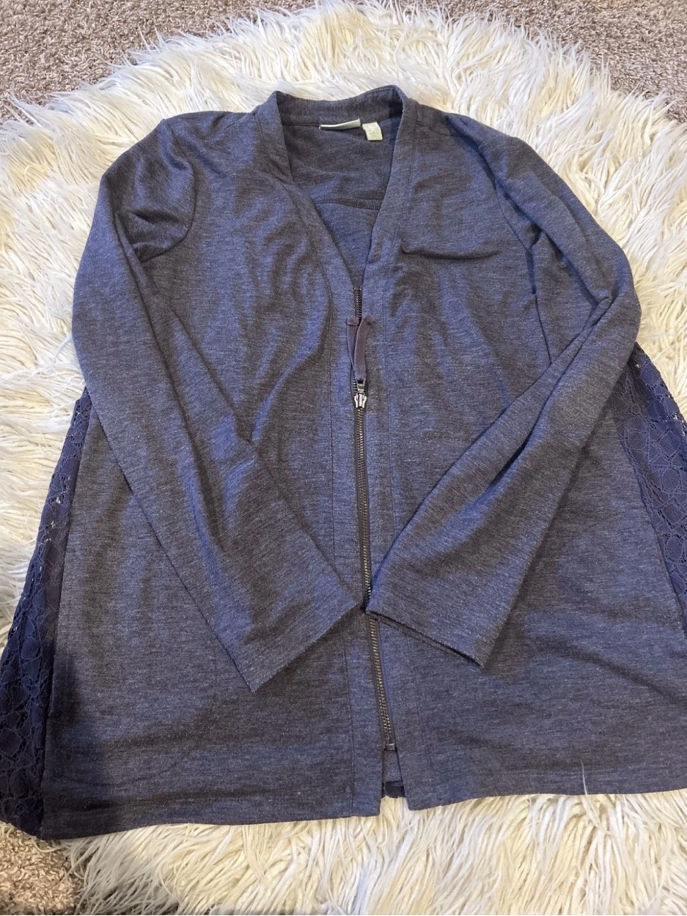 LOGO by Lori Goldstein size small Heathered Navy Zip Front Cardigan